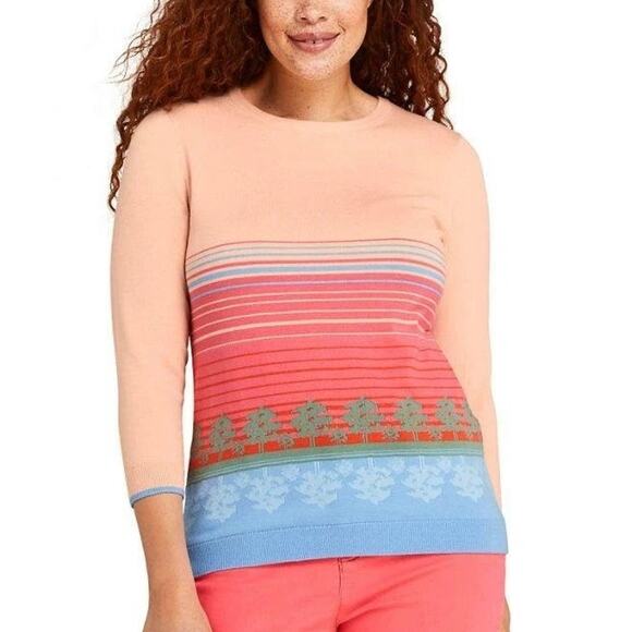 Lands' End 100% Supima Cotton Knitted Sweater Striped Multicolor Womens Size M - Picture 1 of 13